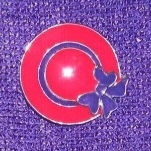 Red Hat Brooch Pin Enamel Purple bow Red Hat society Vintage 1" EUC pretty